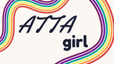Logo with 'ATTA girl' text surrounded by a rainbow design on a white background
