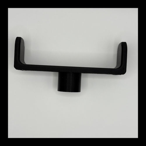 A black plastic U-shaped handle with a cylindrical mounting sleeve, shown against a plain white background.